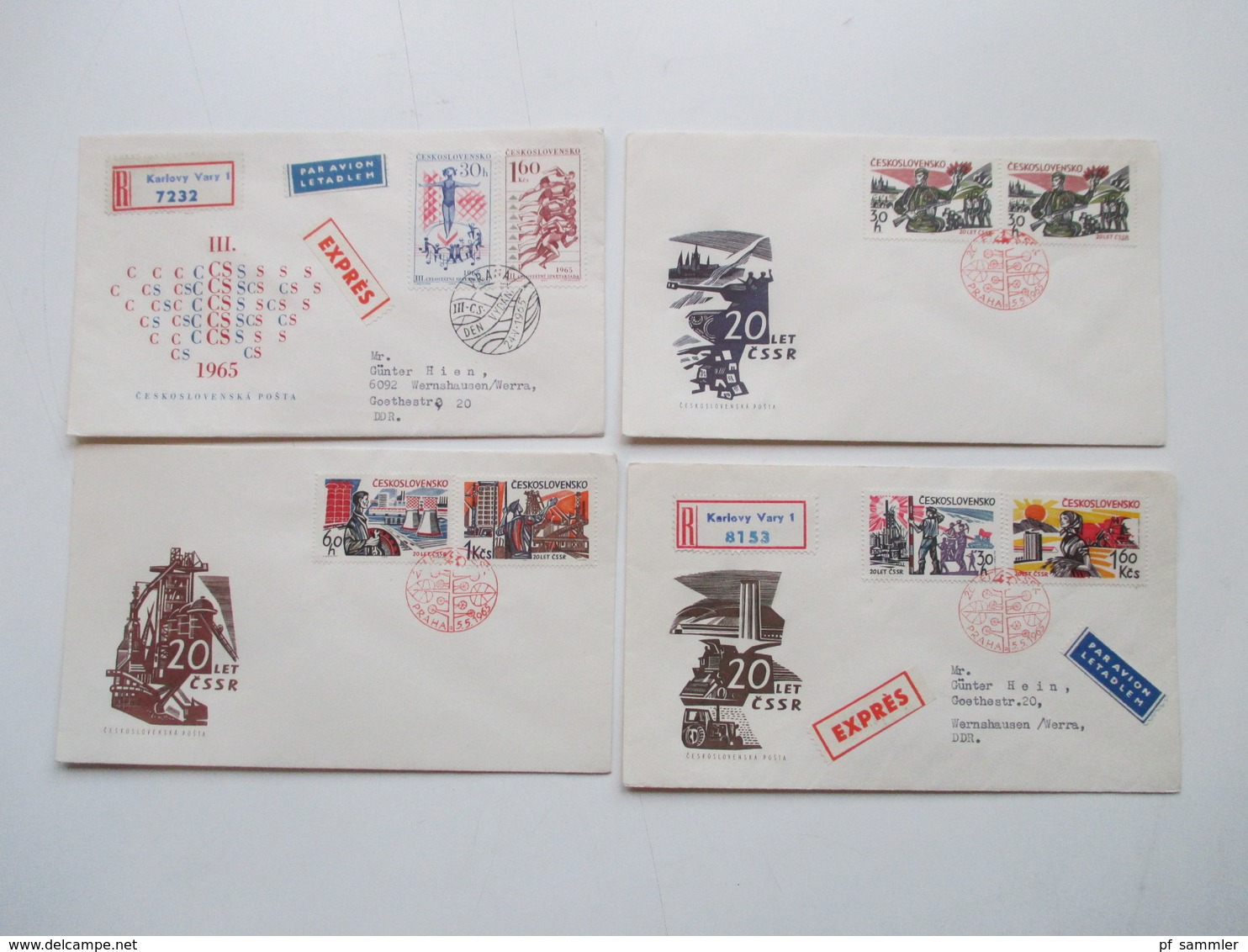 CSSR 1950 - 69 Belegeposten 500 FDC teils echt in die DDR gelaufen. Einschreiben / Luftpost auch Zollstempel Celnice