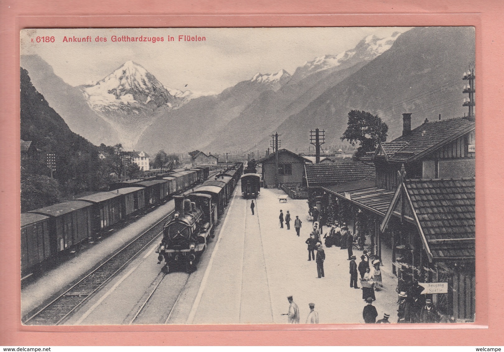 OUDE POSTKAART ZWITSERLAND - SCHWEIZ - SUISSE -   STOOMTREIN - BAHNHOF - ANKUNFT DES GOTTHARDZUGES IN FLUELEN - Flüelen