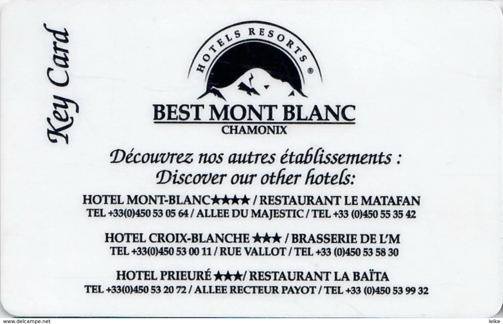 Hotels Resort Best Mont Blanc Chamonix -2480-key Card, Room Key, Schlusselkarte, Hotelkarte - Chiavi Elettroniche Di Alberghi