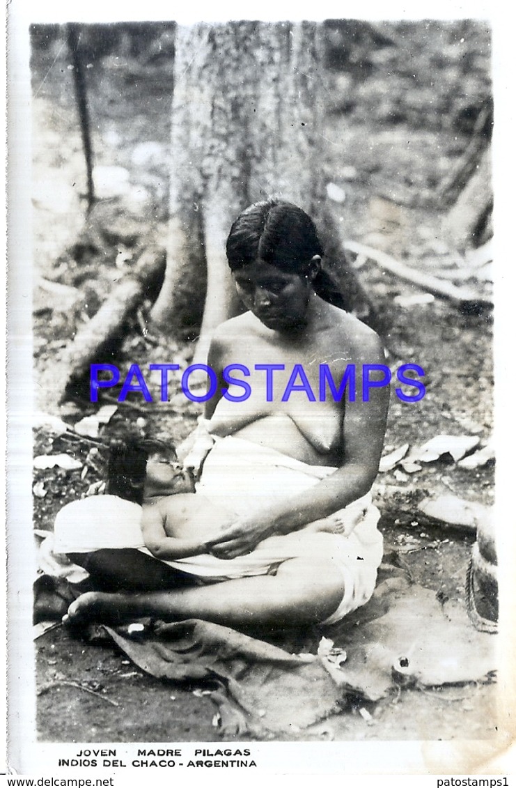 125423 ARGENTINA CHACO COSTUMES NATIVE WOMAN SEMI NUDE & BABY SPOTTED PHOTO NO POSTAL POSTCARD - Fotografie