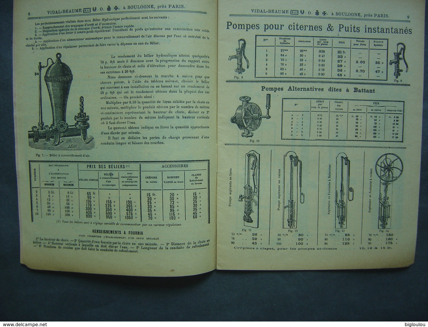 1911 - Ancien Catalogue Vidal-Beaume De Boulogne (Paris) - Pompes - Moteurs - Matériel D'Arrosage - Publicidad