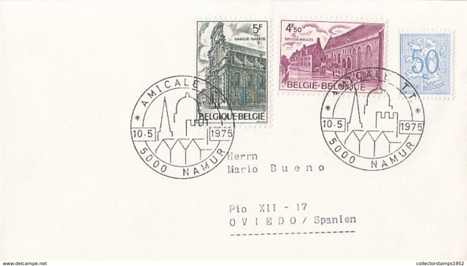 83825-BRUGGE, NAMUR ARCHITECTURE, COAT OF ARMS STAMP ON COVER, MONUMENTS PROTECTION SPECIAL POSTMARK, 1975, BELGIUM - Covers & Documents