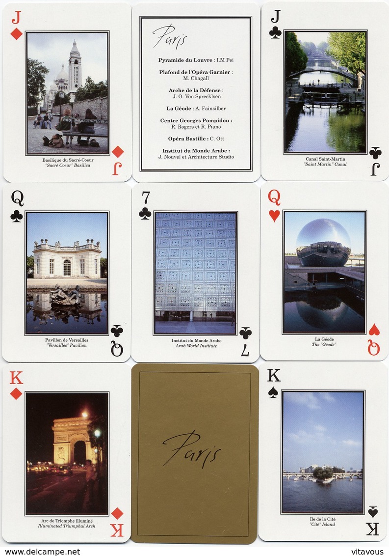 PARIS Les Plus Belles Vues Monuments Etc..jeu De 54 Cartes à Jouer Joker - 54 Kaarten