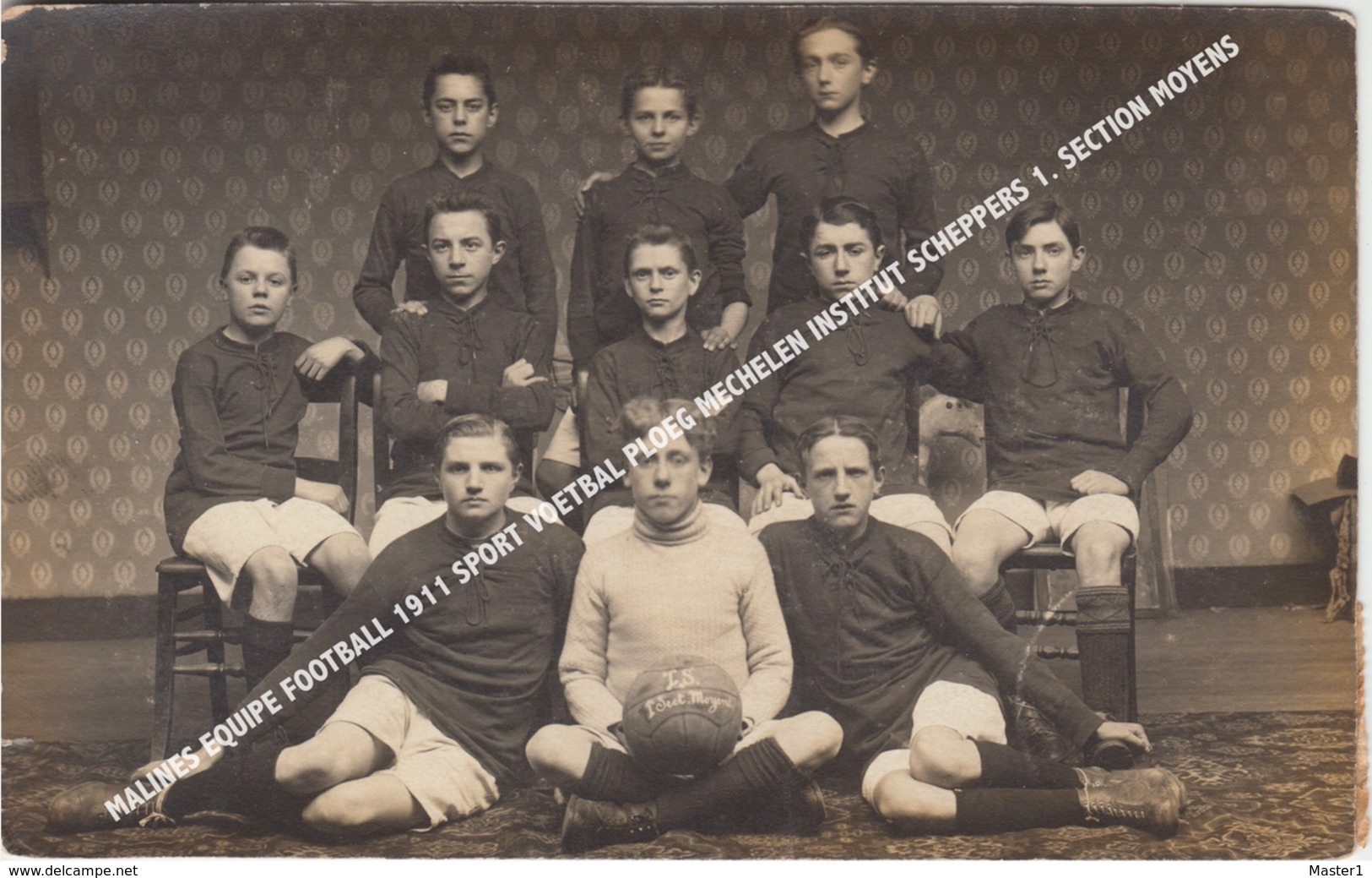 FOTOKAART, CARTE FOTO MALINES EQUIPE FOOTBALL 1911 SPORT VOETBAL PLOEG MECHELEN INSTITUT SCHEPPERS 1. SECTION MOYENS - Malines