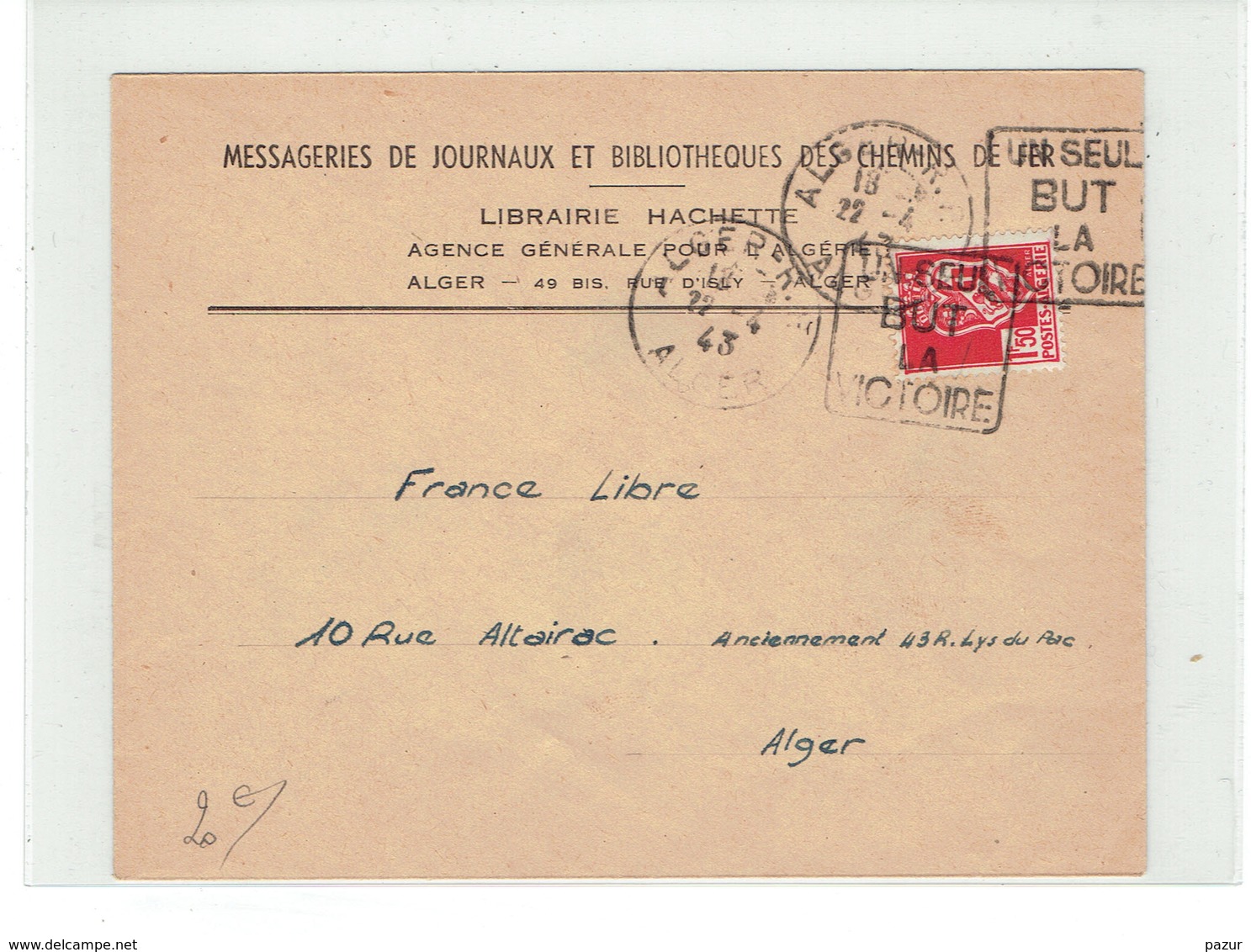 MARCOPHILIE ALGERIE - DAGUIN - ALGER - RP - UN SEUL BUT LA VICTOIRE - TTB - 1943 - Lettres & Documents