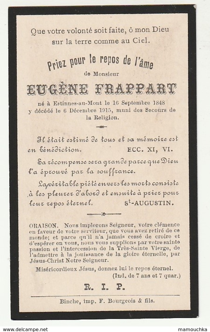 Décès Eugène FRAPPART Estinnes-au-Mont 1848 - 1915 - Images Religieuses