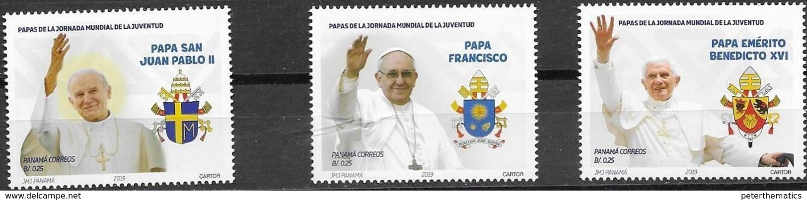 PANAMA, 2019, MNH, CHRISTIANITY, POPES, POPE FRANCIS, POPE JOHN PAUL, POPE BENEDICT,3v - Papes