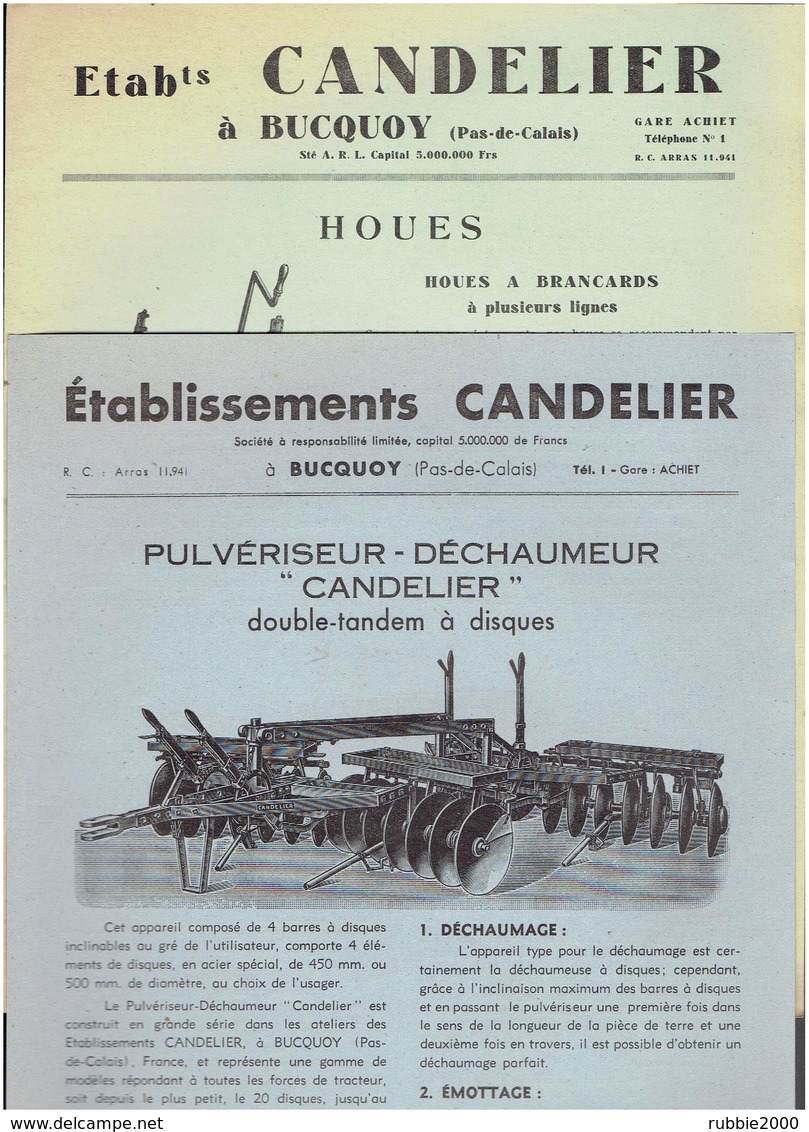 MATERIEL AGRICOLE ETABLISSEMENTS CANDELIER A BUCQUOY PAS DE CALAIS HOUE PULVERISATEUR CHARRUE BRABANT DECHAUMEUR - Tracteurs