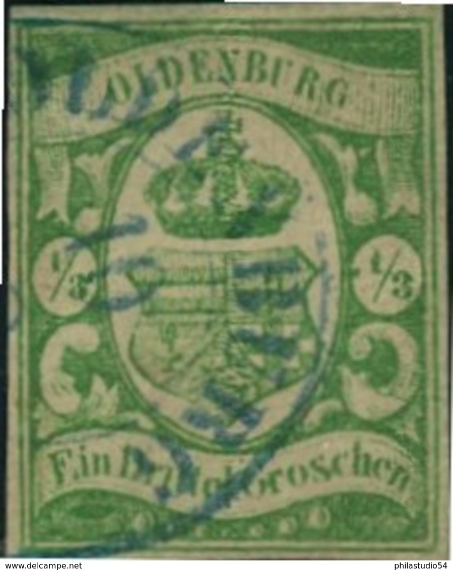 1861, 1/3 Groschen Grün/weißes Papier Gestempelt, Doppelt Signiert G. Bühler - Mi.-Nr. 10a (1.000,-) - Oldenburg
