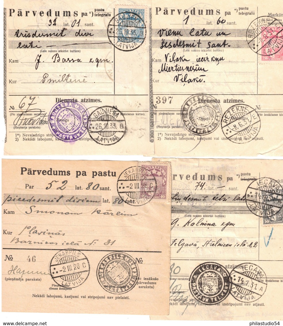 1927/1933, Money Orders Sent From Diffenrent Mostly Small Towns In Latvija - Lettland