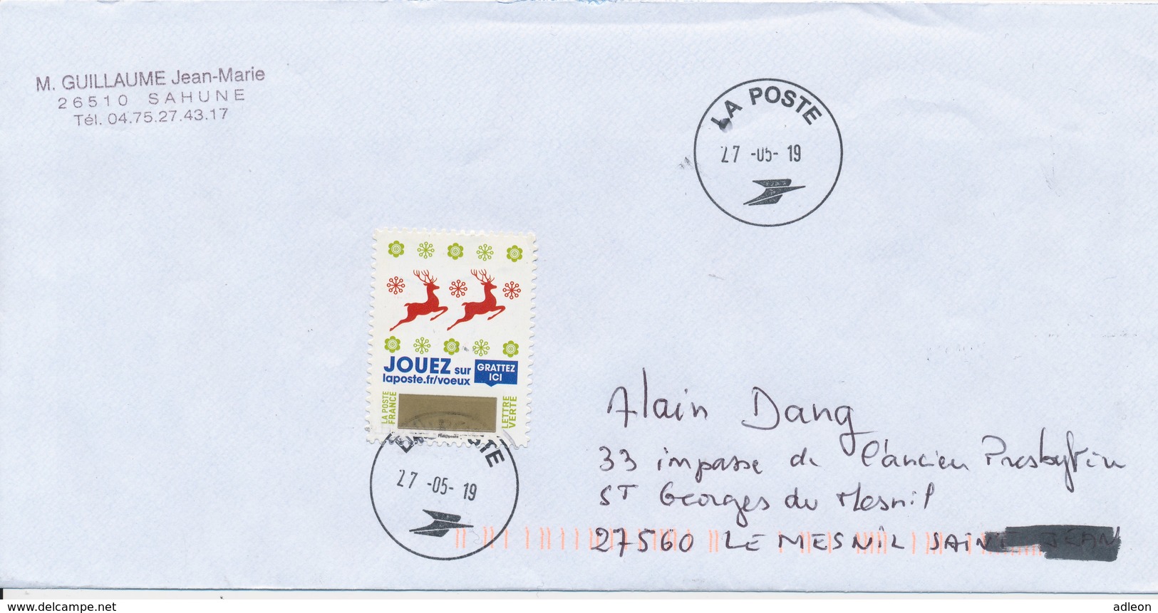 France - Voeux 2018 - YT A1644 Obl. Cachet Rond Manuel Sur Lettre - Storia Postale