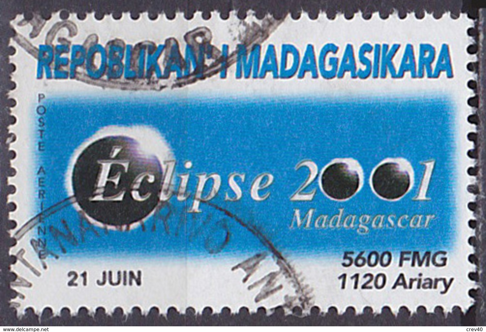 Timbre PA Oblitéré N° 217(Yvert) Madagascar 2001 - Eclipse Solaire Du 21 Juin 2001 - Madagascar (1960-...)