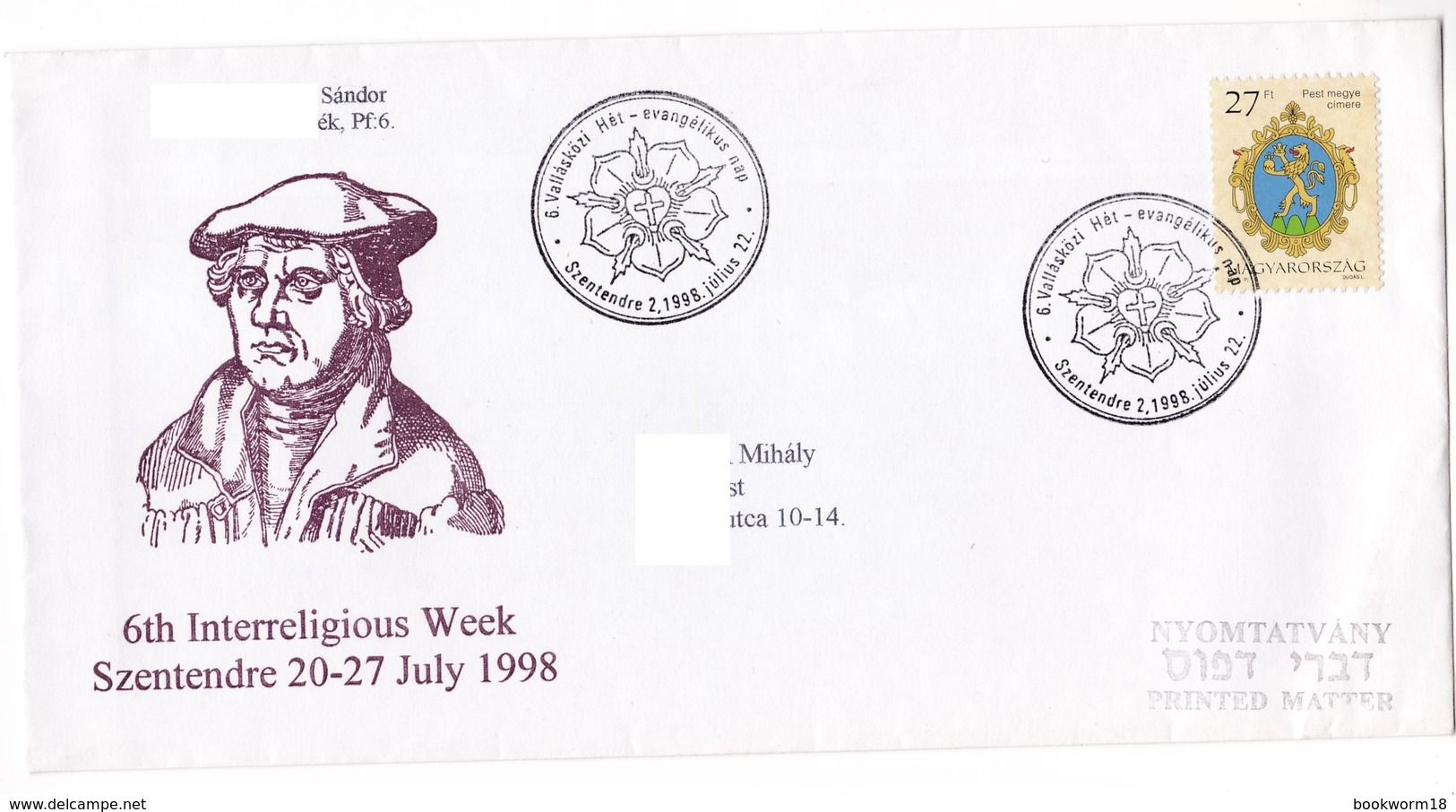 M597 6th Interreligious Week Lutheran Day 1998 Szentendre Hungary Postmark - Christentum