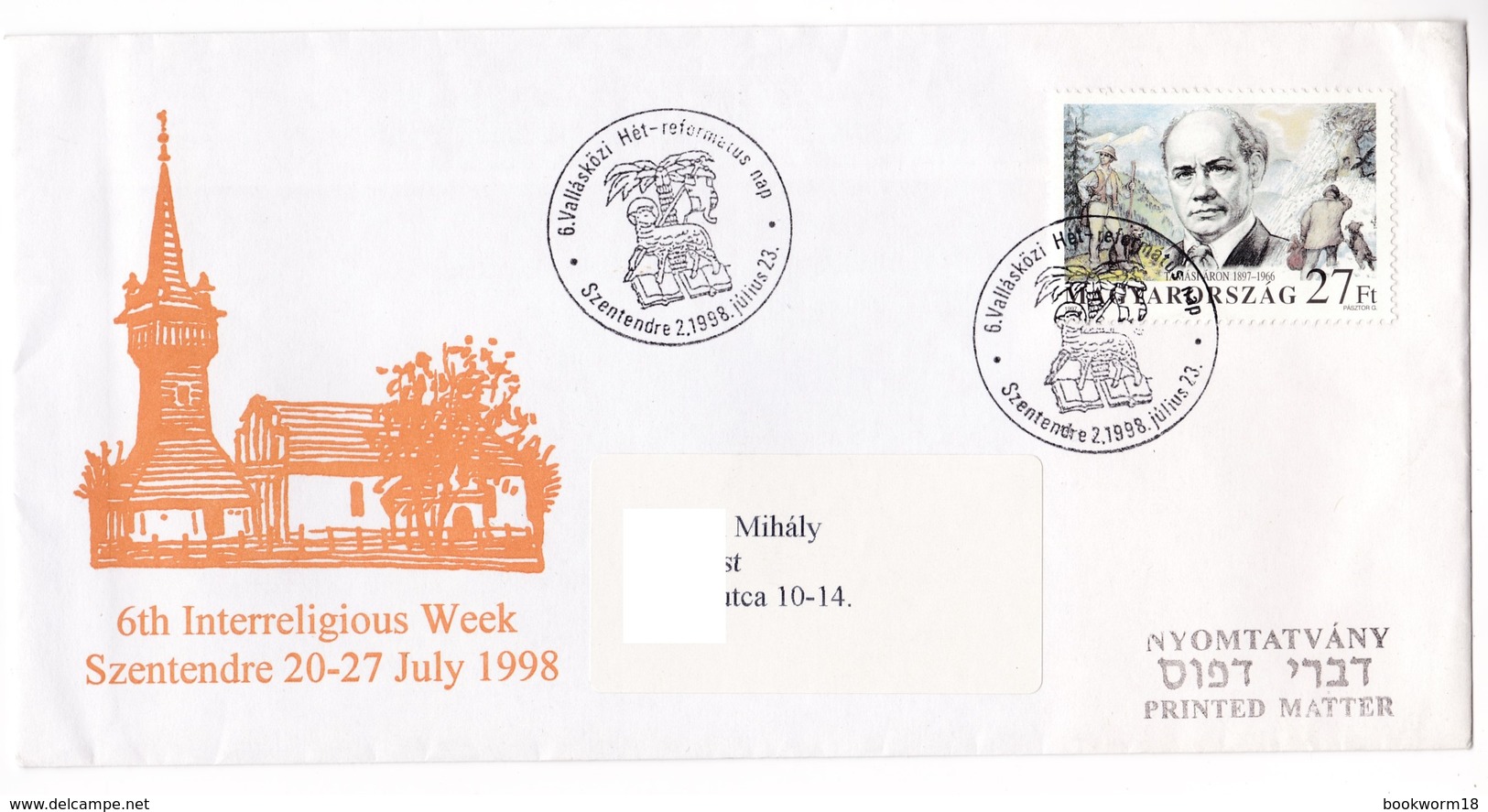 M598 6th Interreligious Week Reformed Day 1998 Szentendre Hungary Postmark - Christentum