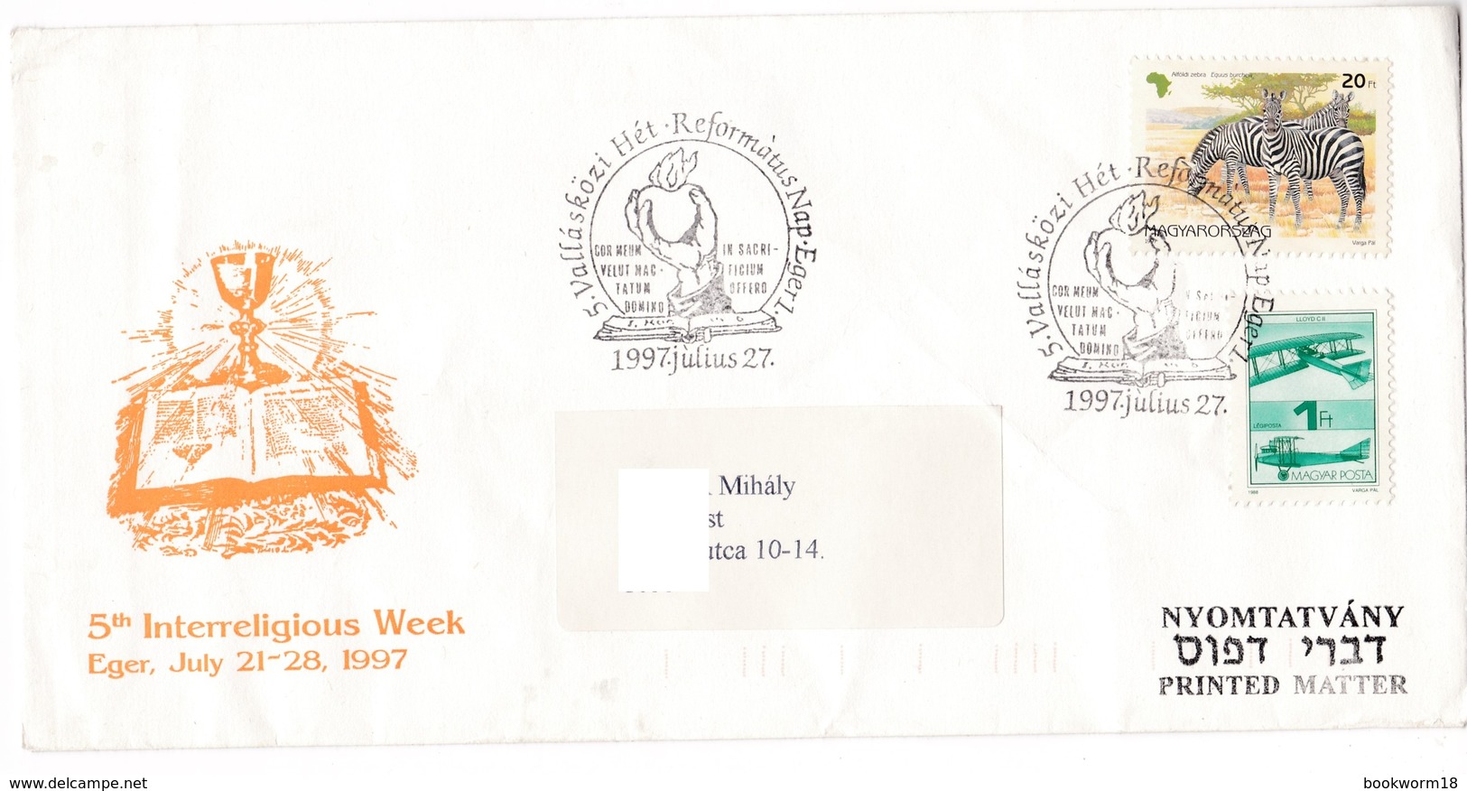 M601 5th Interreligious Week Reformed Day 1997 Eger Hungary Postmark - Christentum