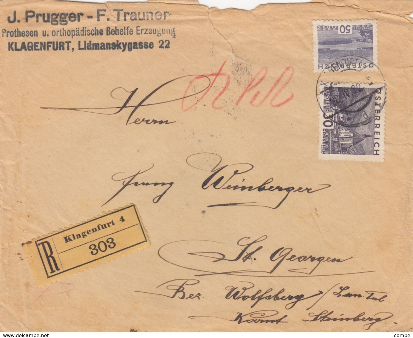 COVER AUSTRIA. 1922. REGISTERED KLAGENFURT TO ST GEORGEN  /  3 - Briefe U. Dokumente
