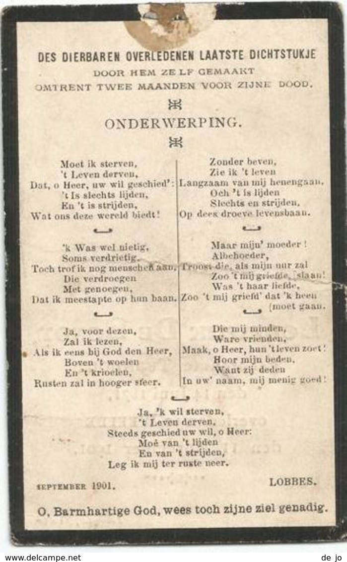 DE BONDT Lodewijk °1871 Turnhout +1901 Weelde Met Eigen Gedicht Dichter Doodsprentje Image Mortuaire Funeral Card - Religion & Esotericism