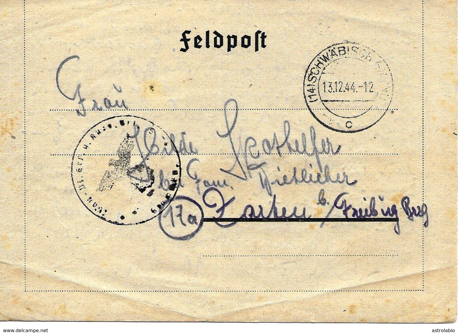 Feldpost + Censure De Schwabisch Sur Lettre 1944 Avec Le Texte - Covers & Documents