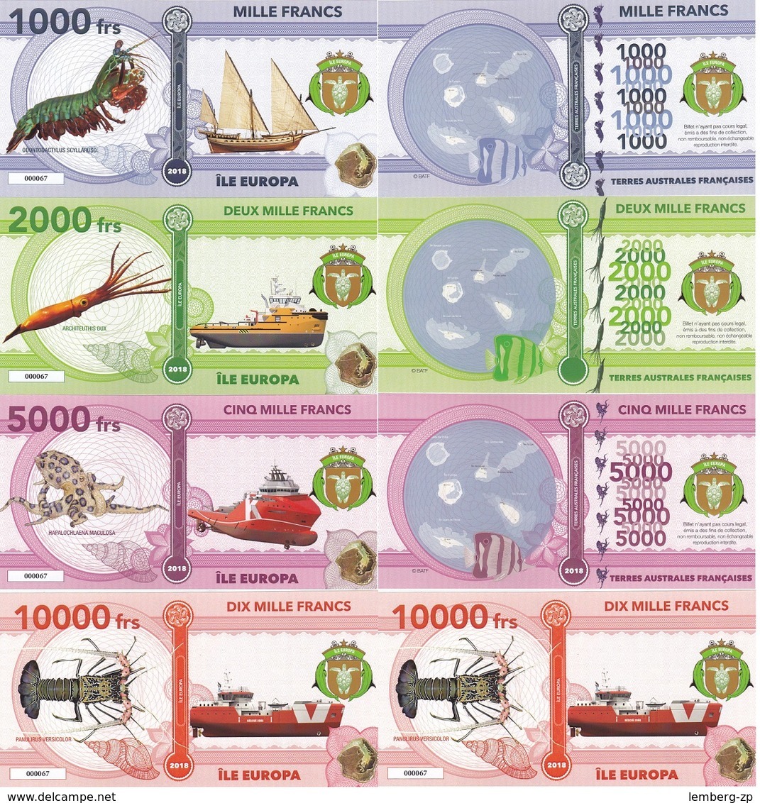 Ile Europa Terres Australes Franc - 1000 2000 5000 10000 Francs 2018 UNC Polymer Lemberg-Zp - Sonstige & Ohne Zuordnung