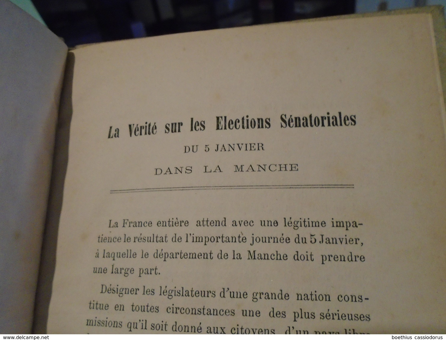 LA VERITE SUR LES ELECTIONS SENATORIALES DU 5 JANVIER (1879) DANS LA MANCHE Par Le Comte Hervé De SESMAISONS 1879 - Normandie