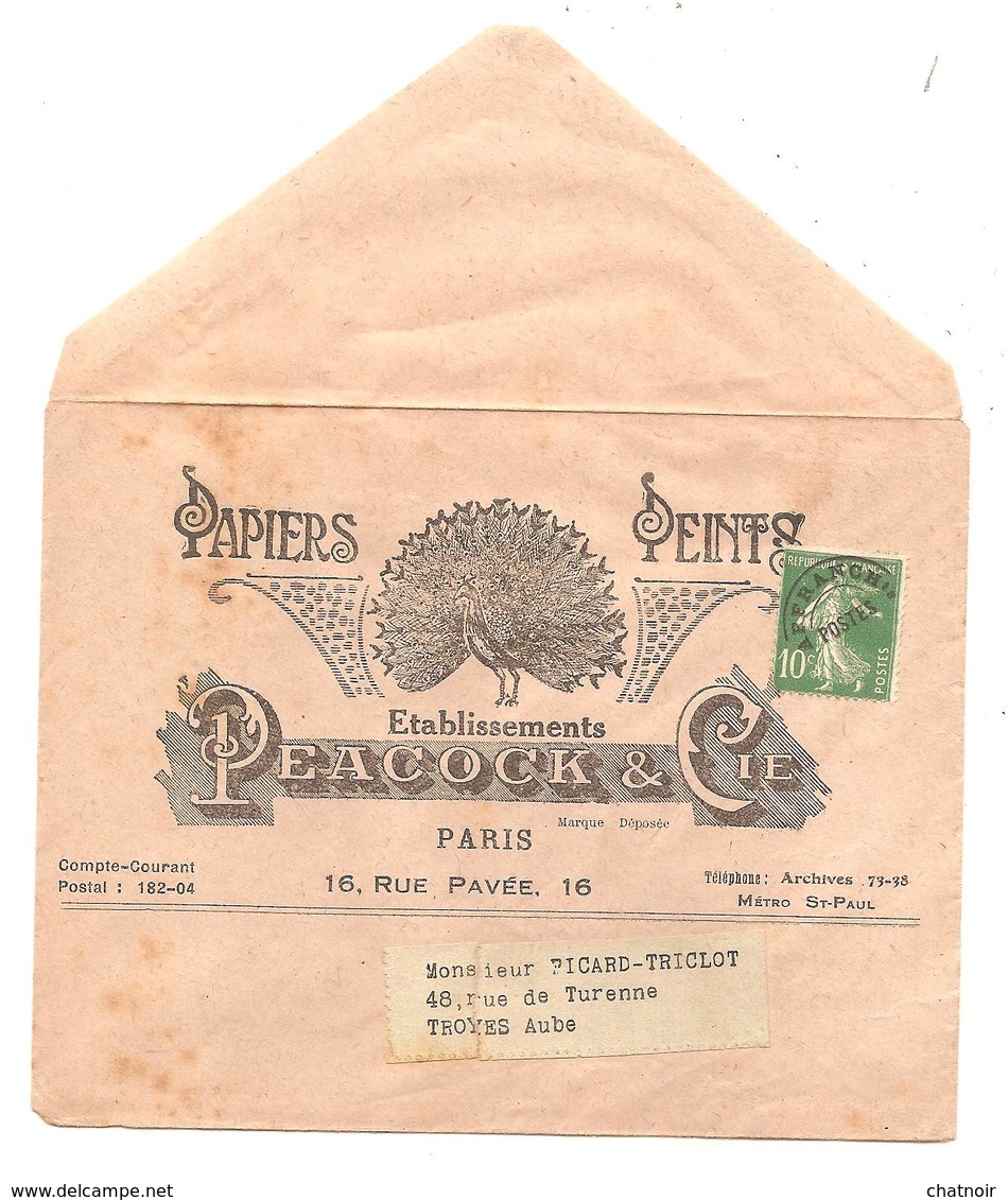 Enveloppe Avec 10 C Semeuse  Preoblitere  /papiers Peints   PARIS - Sonstige & Ohne Zuordnung