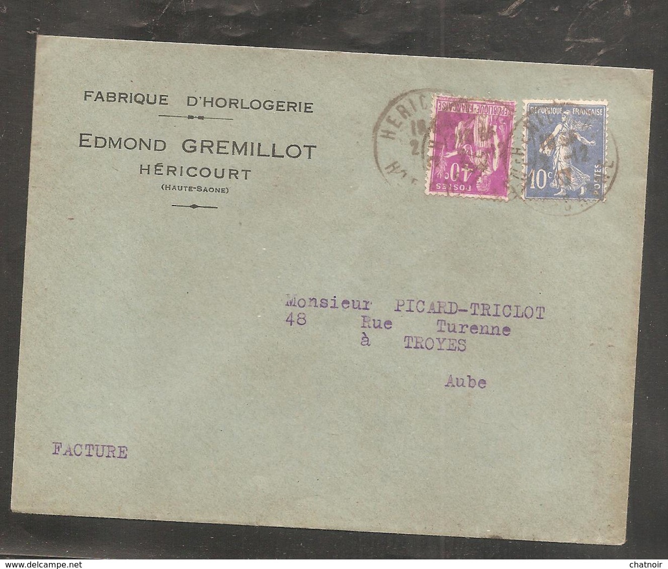 Enveloppe Avec 10 C  Semeuse  Et 40 C Paix  Oblit   HERICOURT  Haute Saone   1937 / Fabrique D Horlogerie - Storia Postale