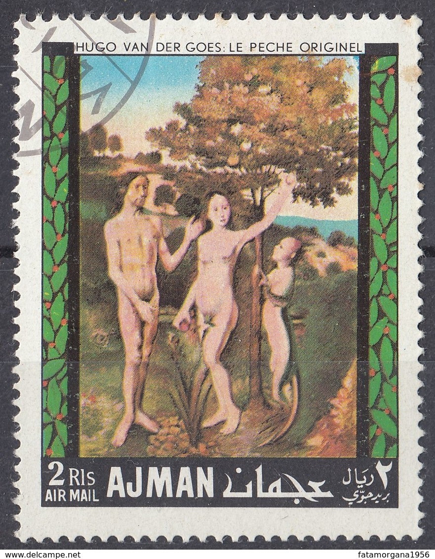 AJMAN - 1968 - Posta Aerea Yvert 33-D Usato, Riproduzione Del "Peccato Originale" Di Hugo Van Der Goes. - Ajman