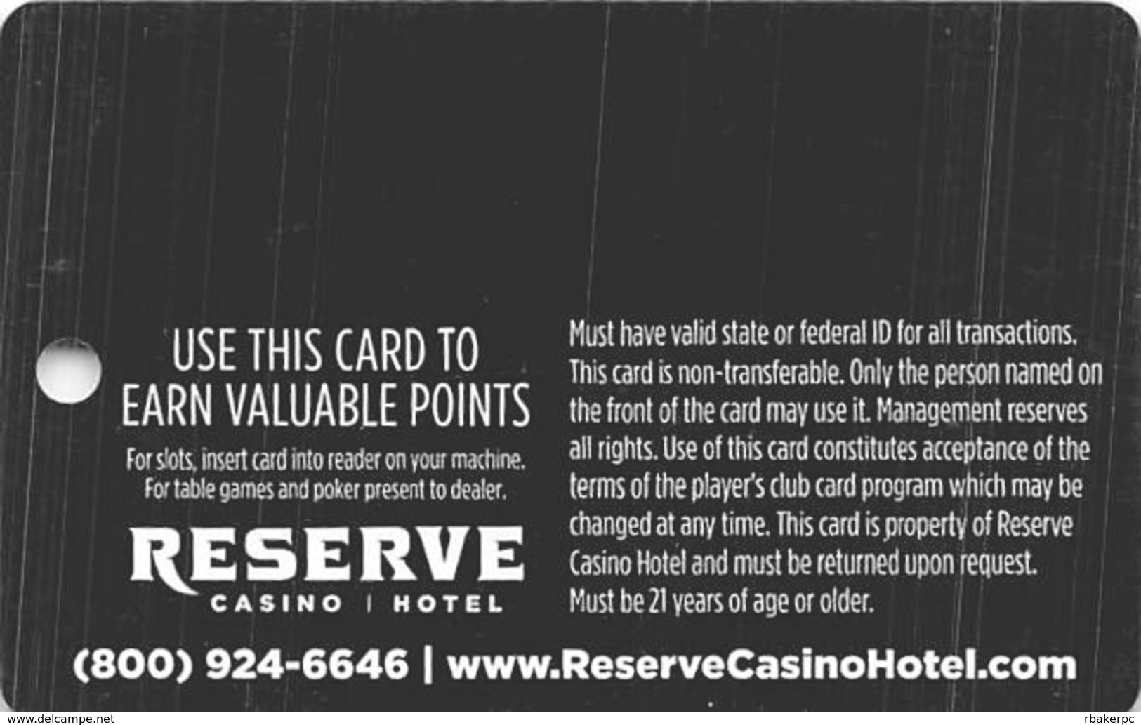 Reserve Casino Central City CO BLANK Slot Card - Casino Cards