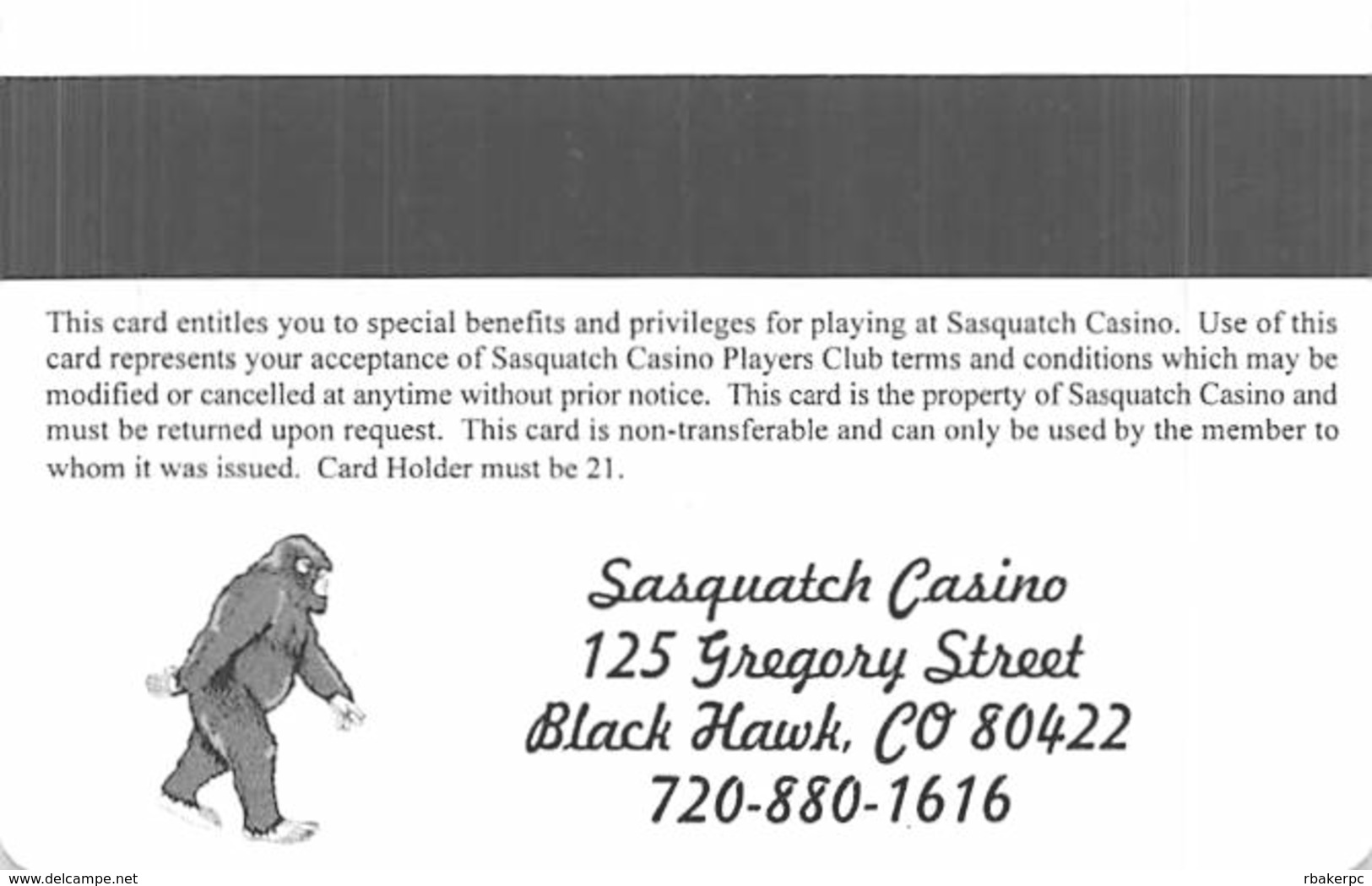 Sasquatch Casino Black Hawk, CO - BLANK Slot Card - Casino Cards