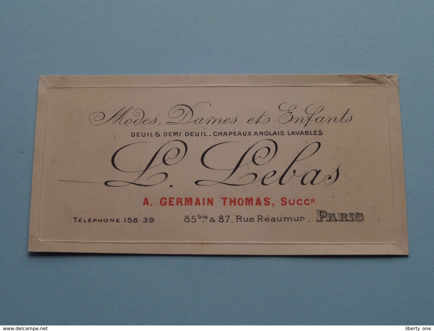 Modes " L. LEBAS > A. Germain Thomas Succr. " Rue Réaumur PARIS ( Voir / Zie Foto ) ! - Cartes De Visite