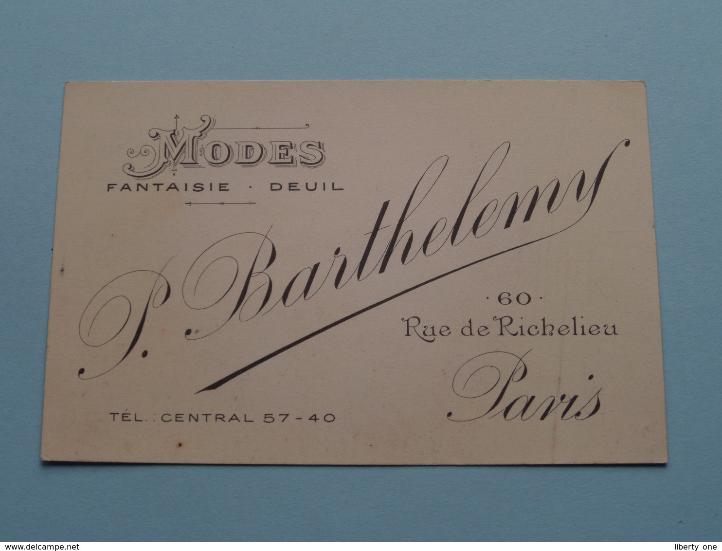 Modes Fantaisie - Deuil " P. BARTHELEMY " 60 Rue De Richelieu PARIS ( Voir / Zie Foto ) ! - Visiting Cards