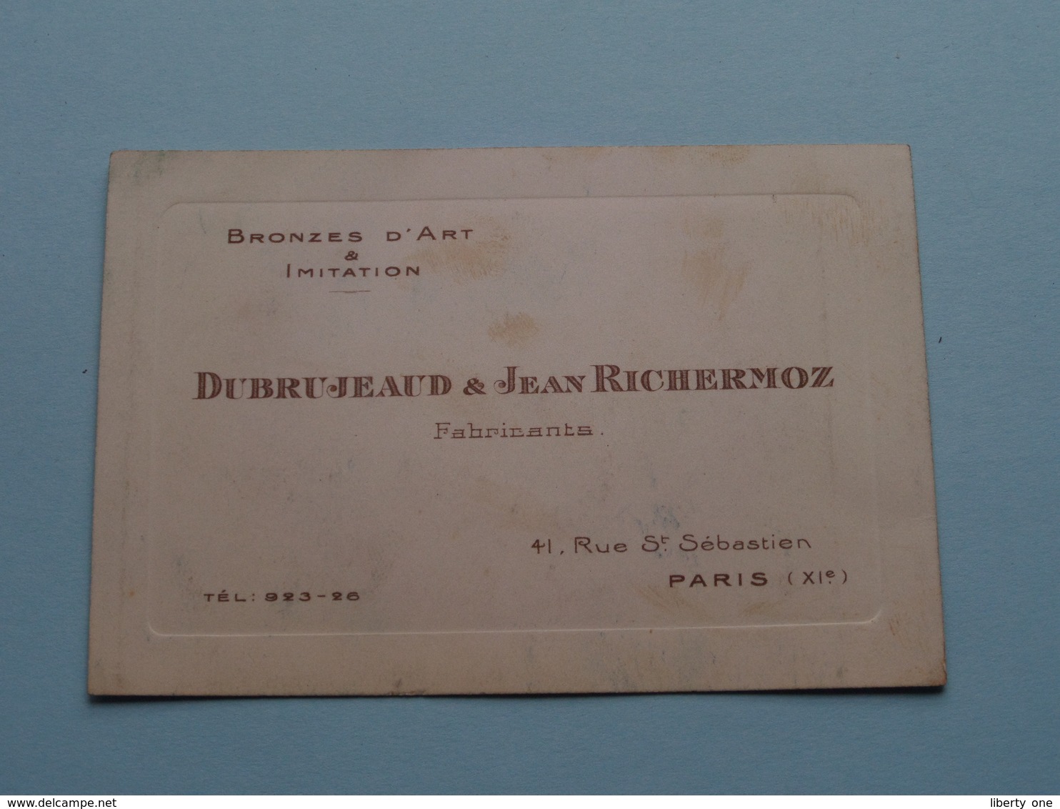 Bronzes D'Art & Imitation " DUBRUJEAUD & Jean RICHERMOZ " 41 Rue St. Sébastien PARIS ( Voir / Zie Foto ) ! - Cartes De Visite