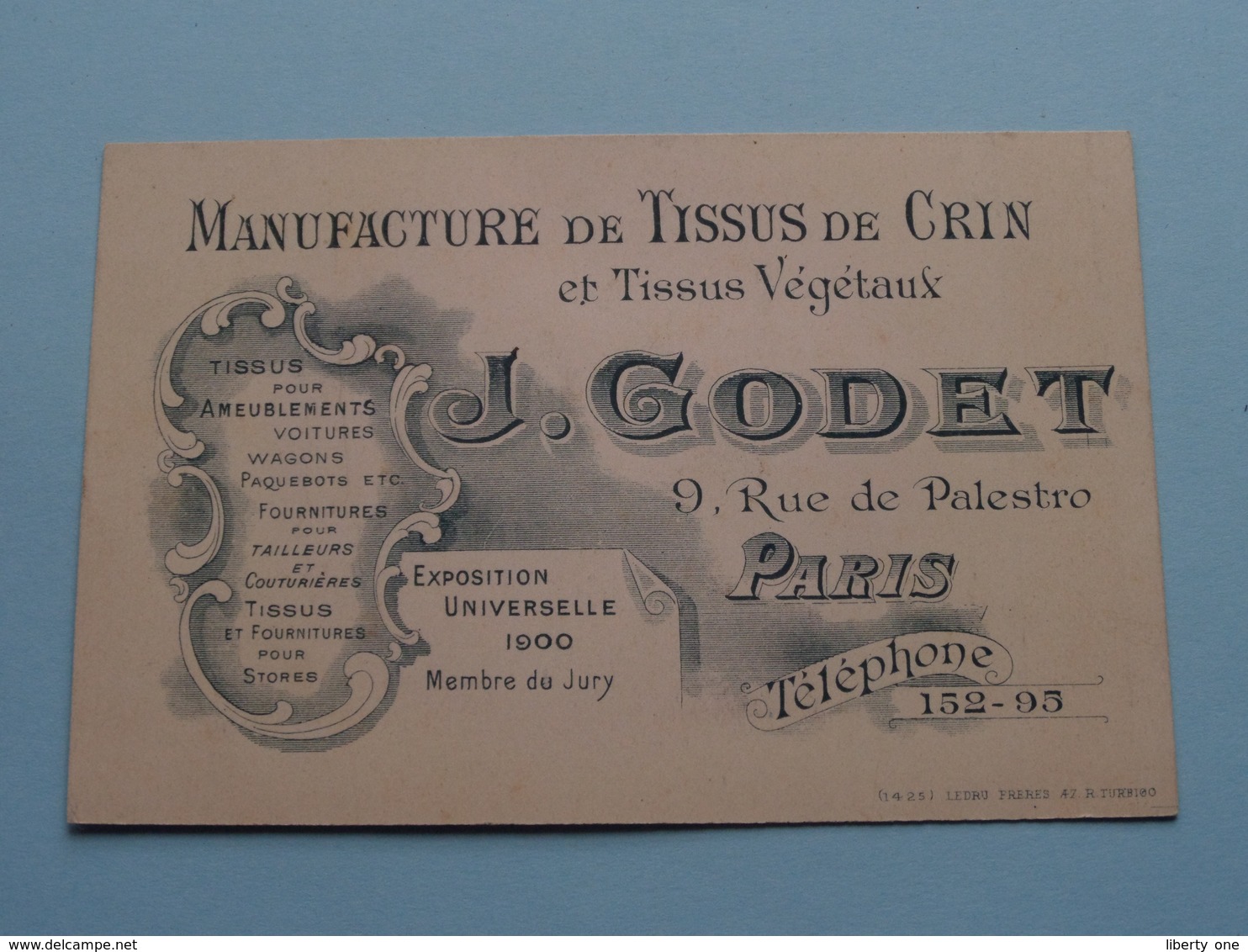 Manufact. De TISSUS De CRIN " J. GODET " 9 Rue De Palestro PARIS ( Voir / Zie Foto ) ! - Visitekaartjes