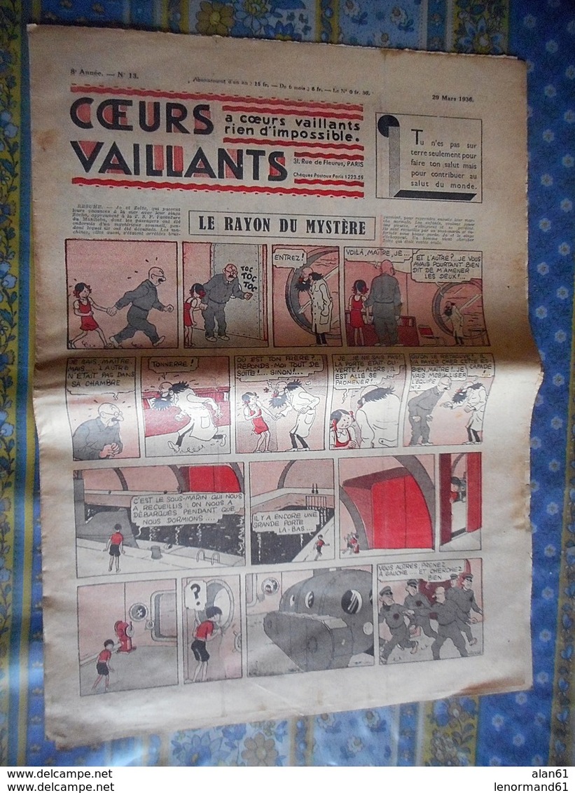 COEURS VAILLANTS 1936 N° 13 LE RAYON DU MYSTERE TINTIN ET MILOU En EXTREME ORIENT HERGE - Tintin