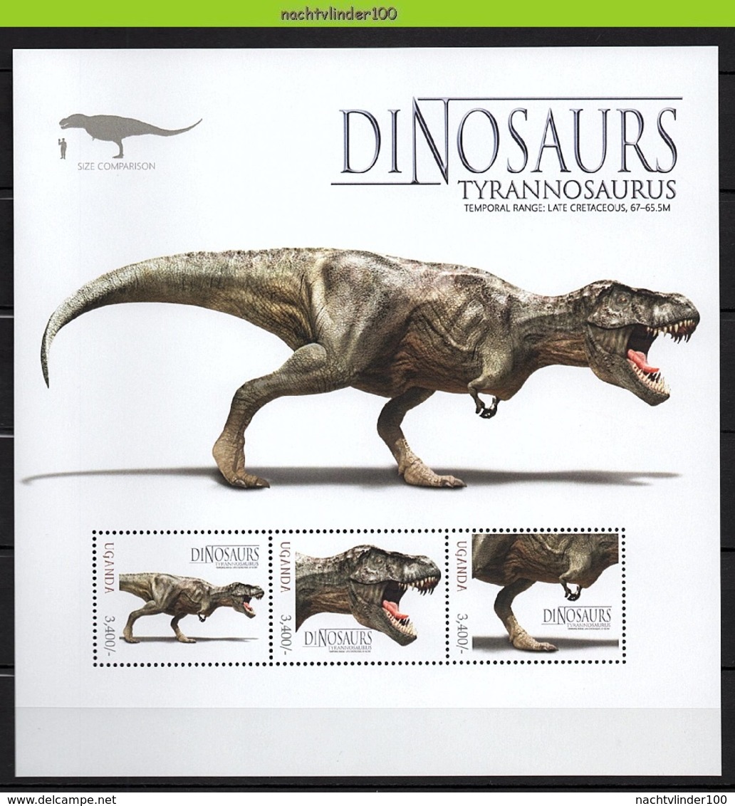 Nff219c FAUNA PREHISTORIC ANIMALS DINOSAURUS TRICERATOPS TYRANNOSAUR DINOSAURS PRÄHISTORISCHE TIERE UGANDA 2012 PF/MNH #