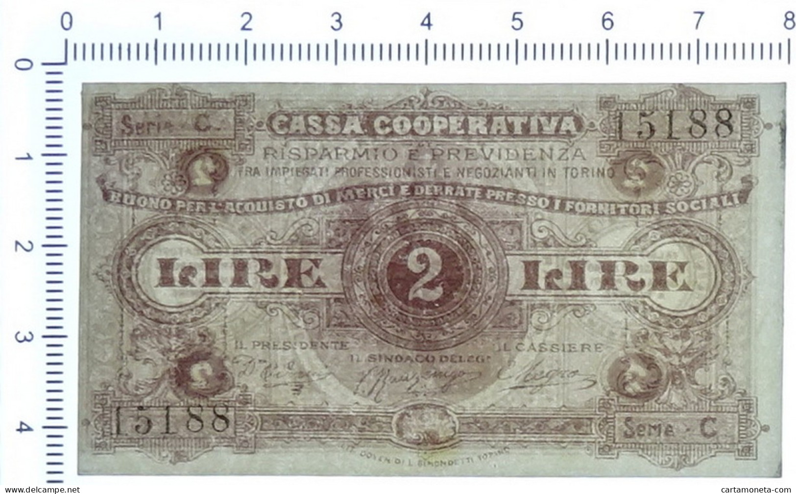 2 LIRE BUONO ACQUISTO CASSA RISPARMIO E PREVIDENZA TORINO 18931894 SUP - Altri & Non Classificati