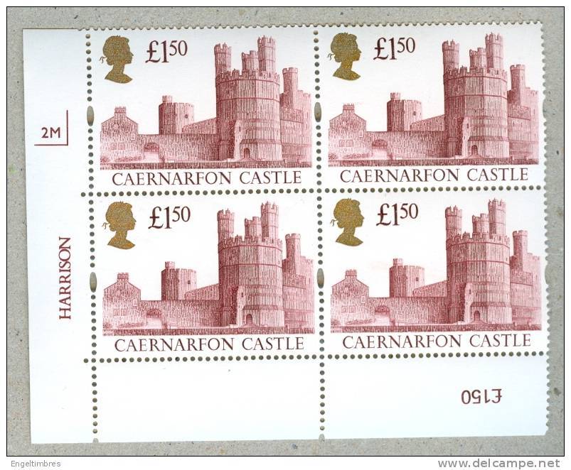 GB CASTLES HARRISON 1992 Gold Head £1.50 Cylinder Block Of 4 - Cyl  2M - Sheets, Plate Blocks & Multiples