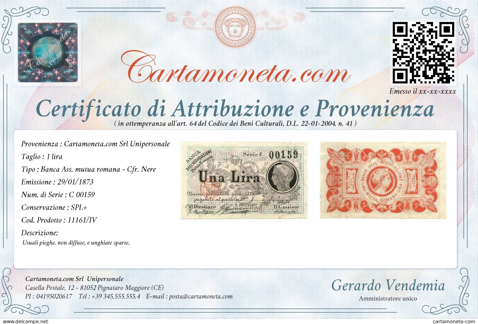 1 LIRA BIGLIETTO FIDUCIARIO BANCA DELL'ASSOCIAZIONE MUTUA ROMANA SPL+ - Altri & Non Classificati