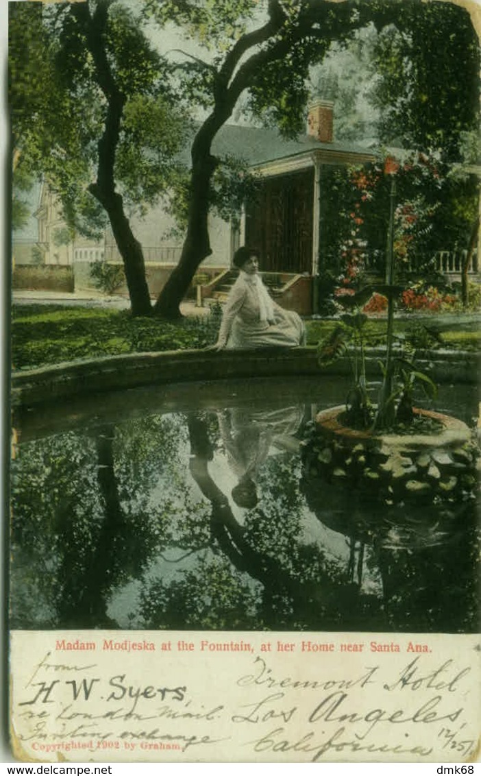 SANTA ANA - MADAM MODJESKA AT THE FOUNTAIN - AT HER HOME - COPYR.  GRAHAM - PUB. M. RIEDER - 1900s (BG6475) - Santa Ana