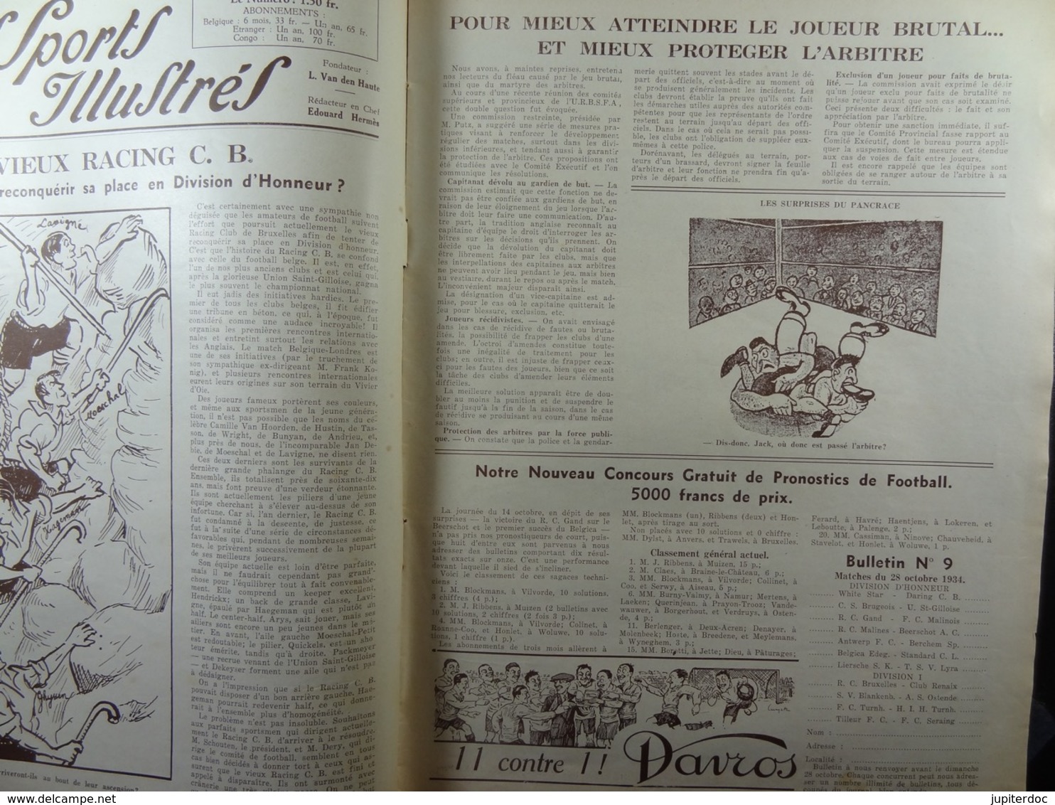 Les Sports Illustrés 1934 N°705 Ronsse Hammerlinck Debruycker Marathon Union Boxe Liège Lierse Horemans Daring Antwerp - Sport