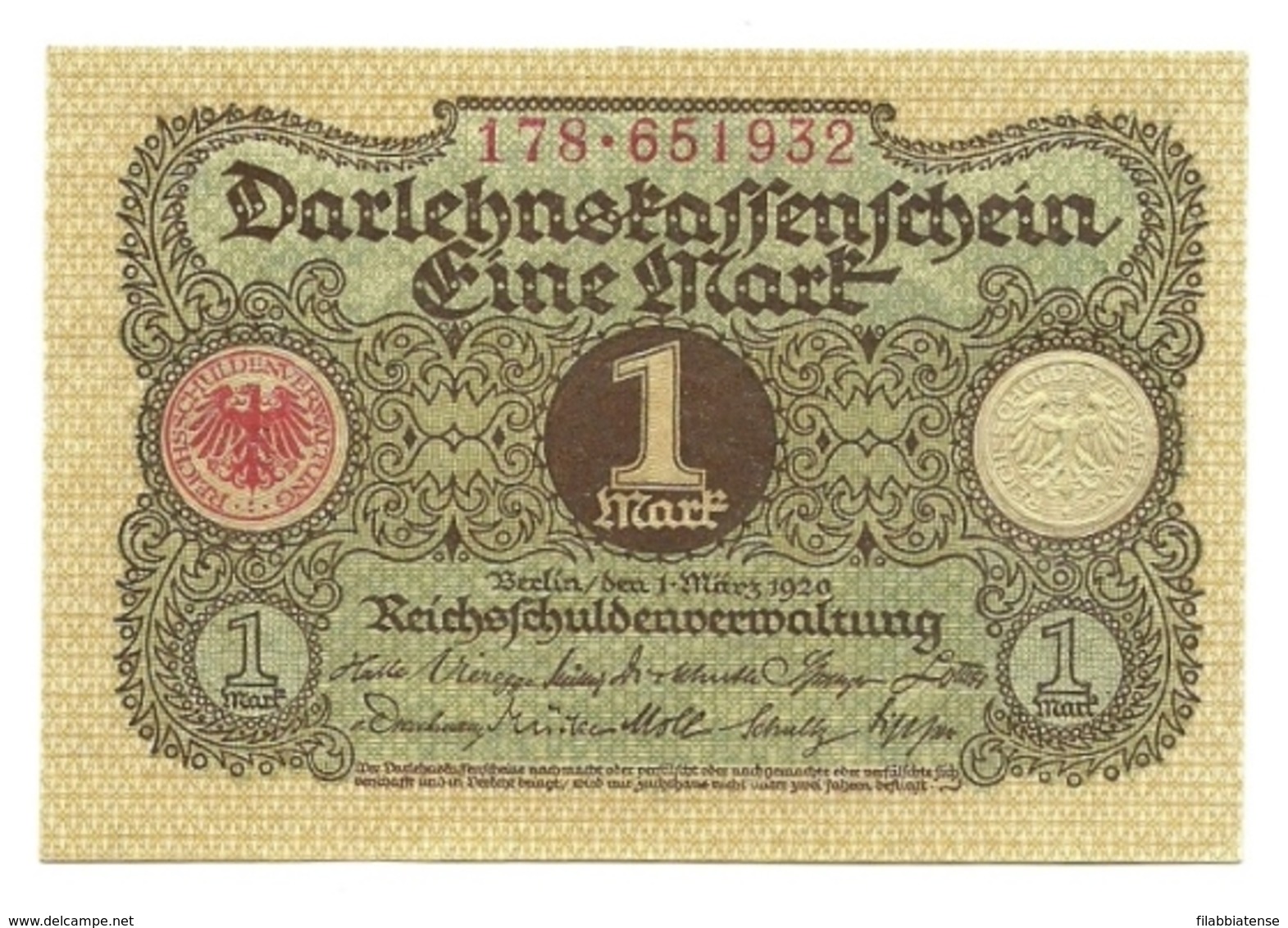 1920 - Germania - 1 Mark - DarlehnKassenSchein - Weimar ---- - Altri & Non Classificati