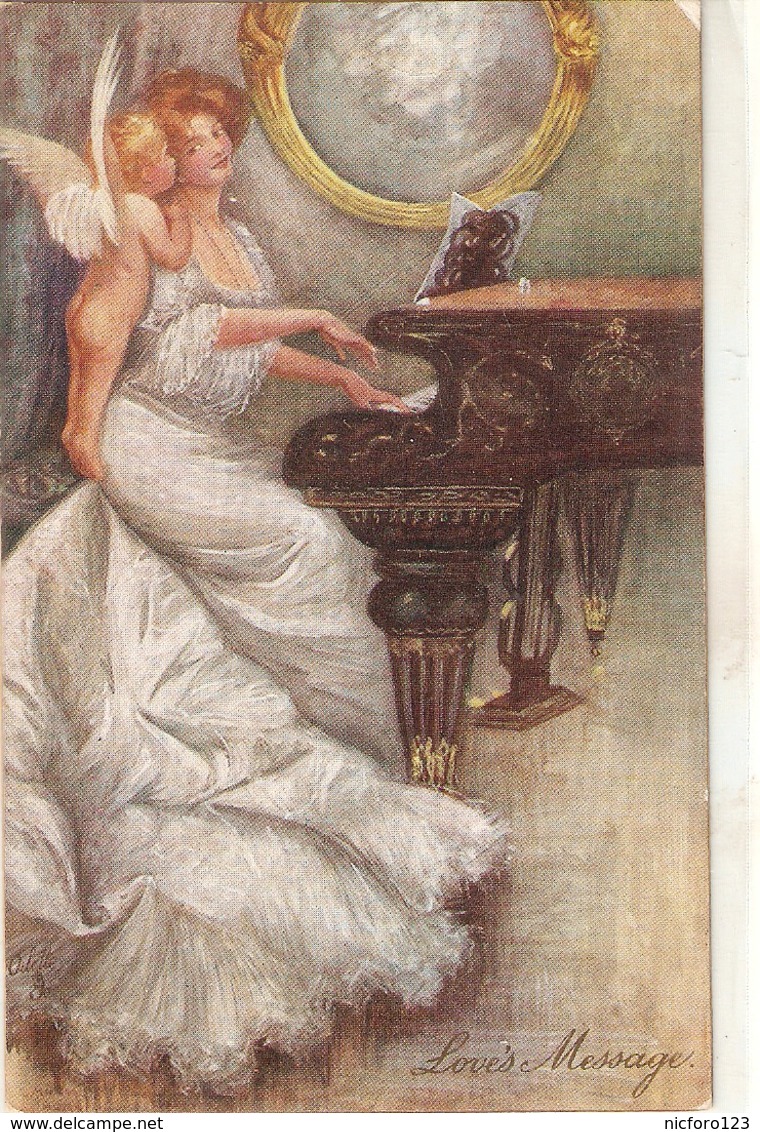 "Mary Horsfall. Love's Message" Tuck Oilette Connoisseur Cupid's Frolics Ser. PC # 2860 - Tuck, Raphael