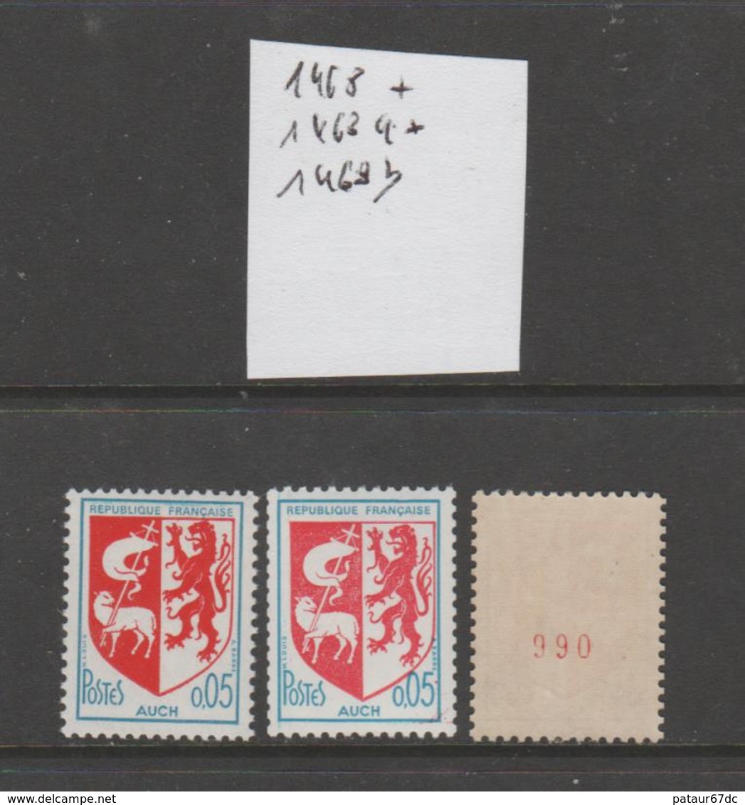 FRANCE / 1966 / Y&T N° 1468/1468a/1468b ** : Blason D'Auch (Les  3 TP De Feuille & De Roulette Sans/avec N° Rouge) - Nuevos