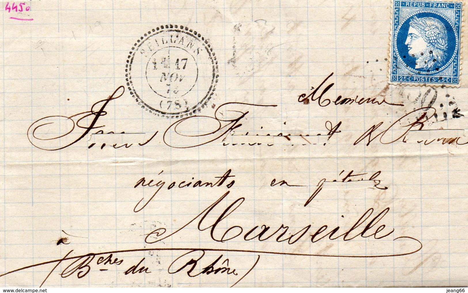 G.C.4450 SEILLANS (78),cachet 22,L.A.C. Du 15/11/73 Pour MARSEILLE-T.P. N°60-(cote 340€) - 1849-1876: Klassik