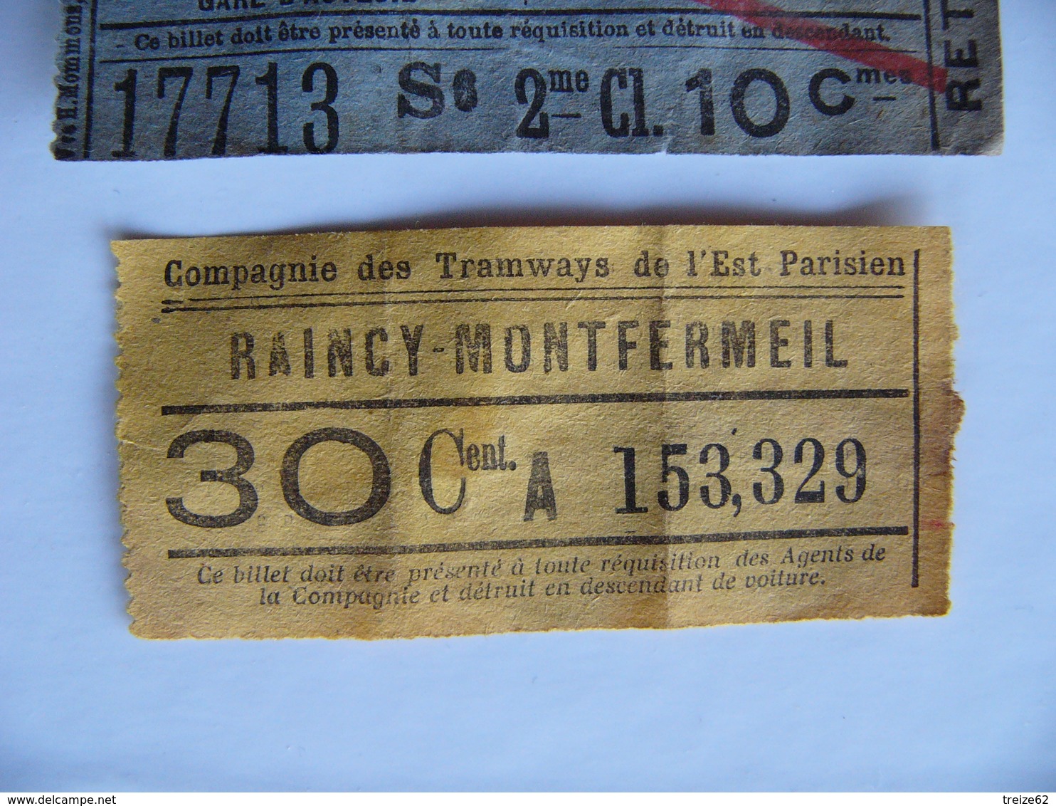 Lot 5 Tickets  Tramways Est Ouest Parisien Paris Raincy Monfermeil Compagnie Générale Des Omnibus - Europa