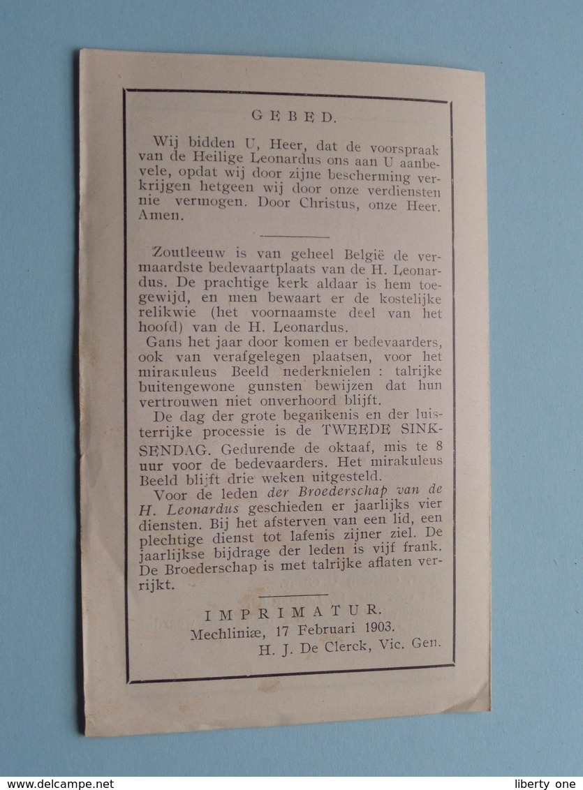 Litanie Ter Ere Van De Heilige LEONARDUS Bijzonder Vereerd In De Kerk Van ZOUTLEEUW + Noveen ( Zie Foto's ) ! - Religion & Esotericism