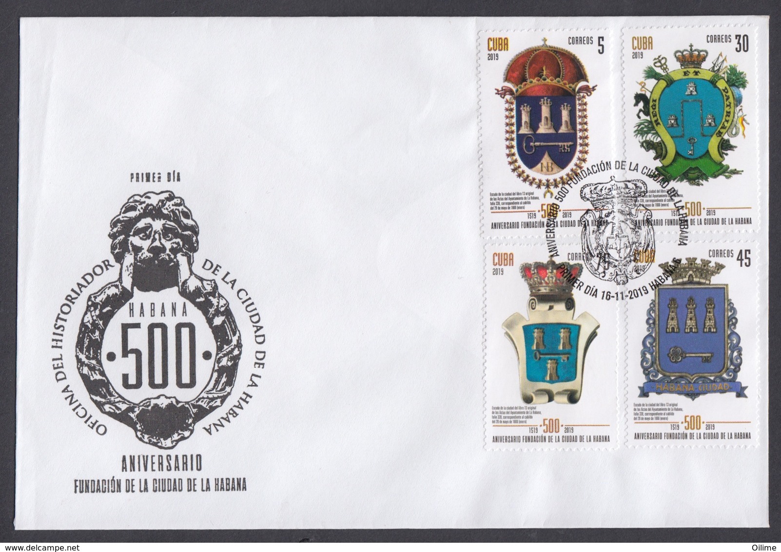 FDC. 500 ANIVERSARIO DE LA CIUDAD DE LA HABANA 2019. CUBA. - FDC