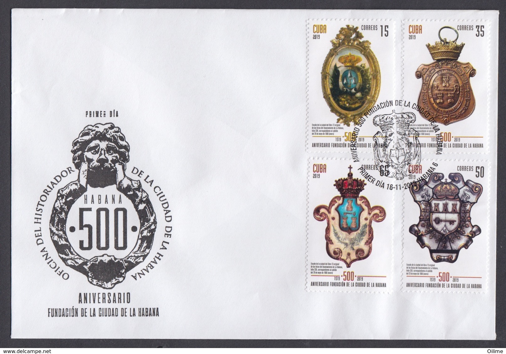 FDC. 500 ANIVERSARIO DE LA CIUDAD DE LA HABANA 2019. CUBA. - FDC