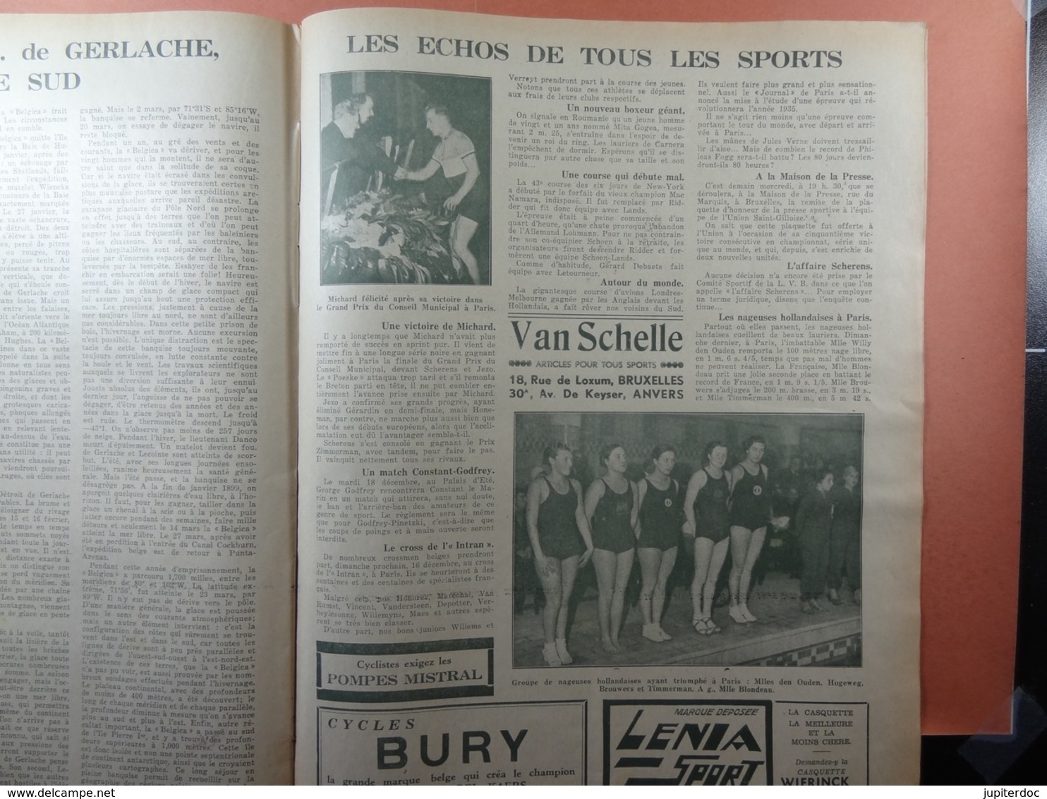 Les Sports Illustrés 1934 N°712 Rolando-Roth Anvers Belgique-France Van Hauwaert Football Gerlache Pole Sud Gerstmans - Sport