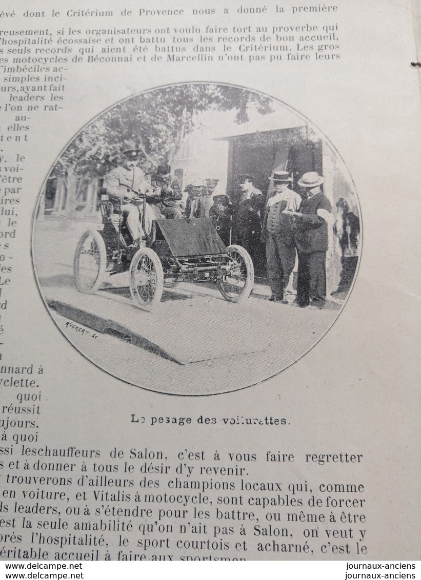 1900 LE CRITÉRIUM DE PROVENCE - MOTOCYCLETTE ASTER - JENATZY SUR VOITURE BOLIDE - VOITURETTE TESTÉ Et MOREL - 1900 - 1949